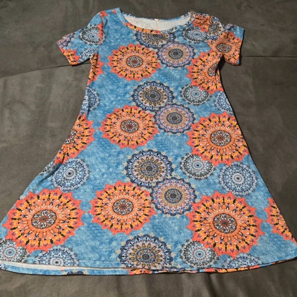 Popyoung Blue Mandala Girls Boho Dress sz L